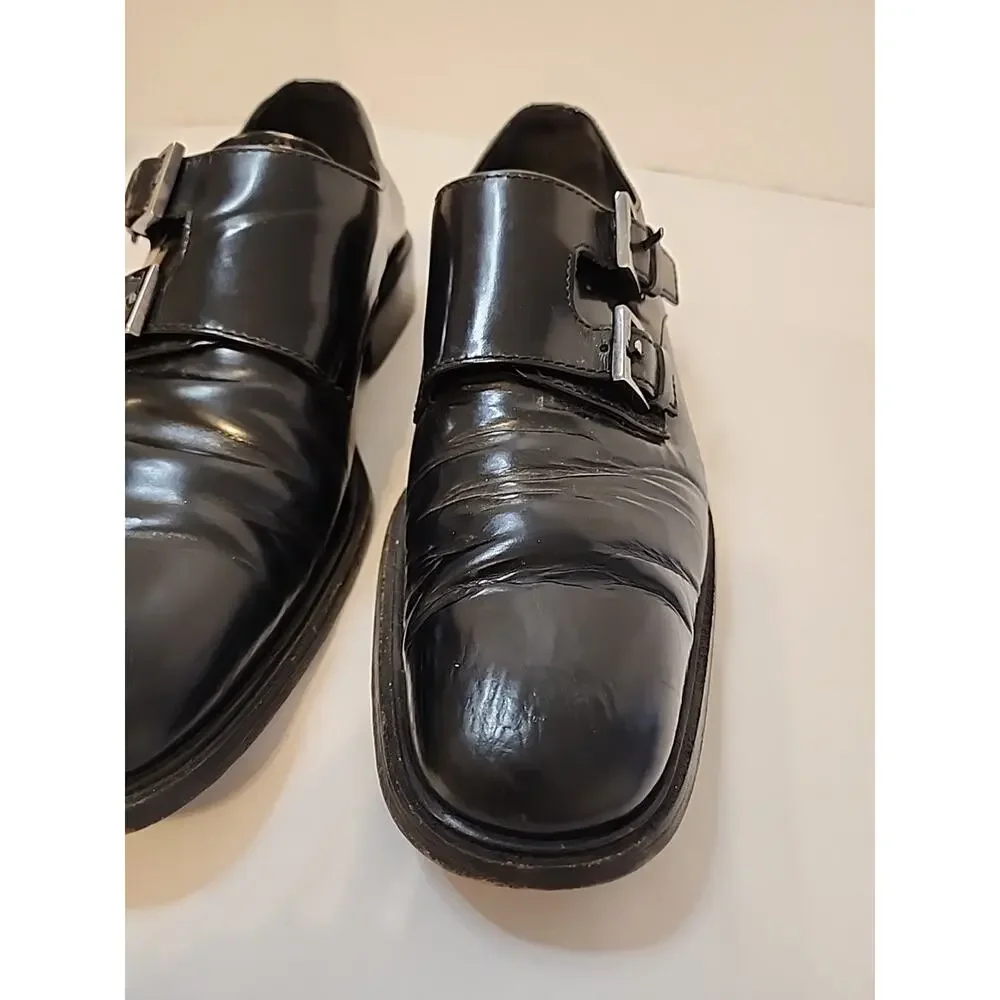 GUCCI Men’s Black Leather Double Monkstrap Oxfords Shoes Size 8.5 E Wide